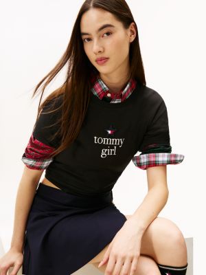 t-shirt tommy girl in jersey con logo nero da gender-inclusive adulti tommy jeans