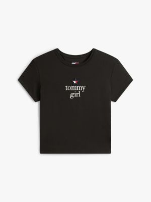 t-shirt tommy girl in jersey con logo nero da gender-inclusive adulti tommy jeans
