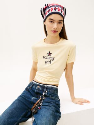 gelb tommy girl jersey-t-shirt mit logo-stickerei für gender-inclusive erwachsene - tommy jeans