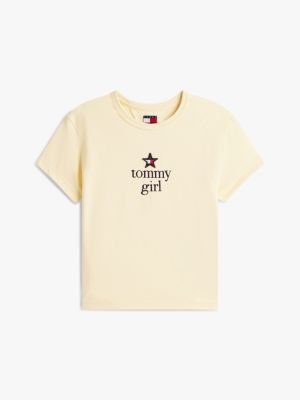 gelb tommy girl jersey-t-shirt mit logo-stickerei für gender-inclusive erwachsene - tommy jeans