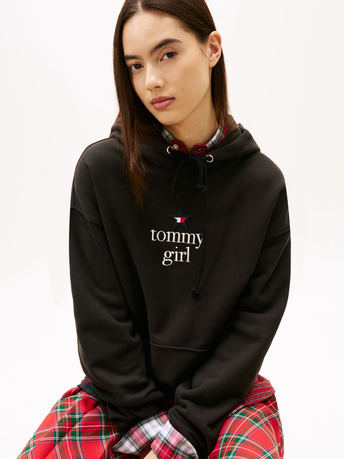 Tommy Girl Logo Relaxed Fleece Hoody — Black