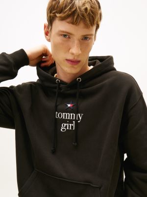 black tommy girl logo relaxed fleece hoody for adults gender inclusive tommy jeans