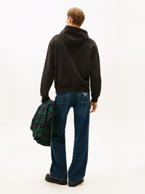 black tommy girl logo relaxed fleece hoody for adults gender inclusive tommy jeans
