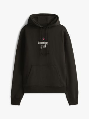 black tommy girl logo relaxed fleece hoody for adults gender inclusive tommy jeans