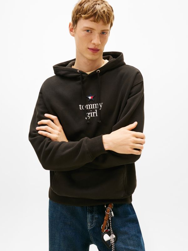 Tommy Girl Logo Relaxed Fleece Hoody — Black