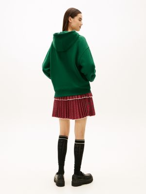 green tommy girl logo relaxed fleece hoody for adults gender inclusive tommy jeans