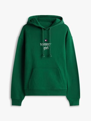 green tommy girl logo relaxed fleece hoody for adults gender inclusive tommy jeans