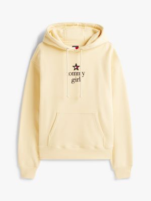 yellow tommy girl logo relaxed fleece hoody for adults gender inclusive tommy jeans