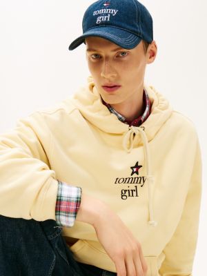 yellow tommy girl logo relaxed fleece hoody for adults gender inclusive tommy jeans