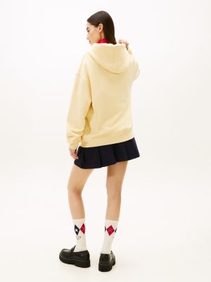 yellow tommy girl logo relaxed fleece hoody for adults gender inclusive tommy jeans