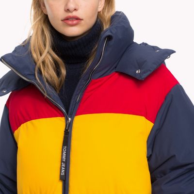 tommy jeans yellow oversized hooded puffer jacket