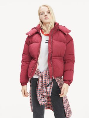 tommy hilfiger red puffer coat women's