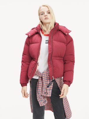 tommy hilfiger red puffer jacket women's