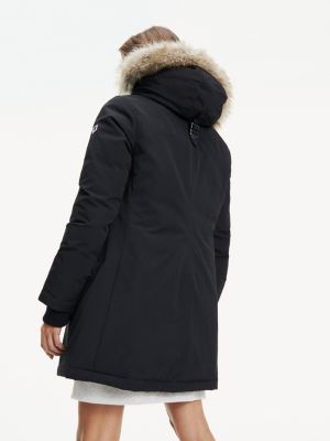 tommy jeans technical quilted parka faux fur trim hood in black