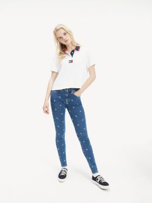 star print denim jeans