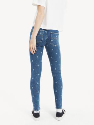 star print denim jeans