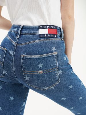 star print denim jeans