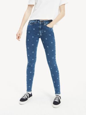 star print denim jeans