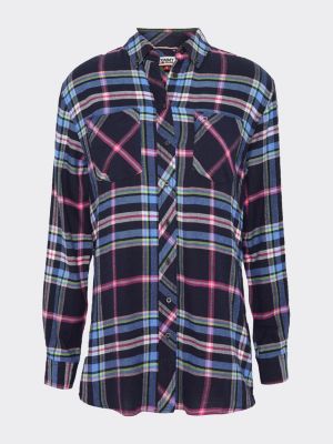 Boyfriend Fit Fensterkaro Bluse Blau Tommy Hilfiger
