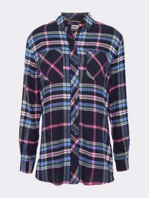 Boyfriend Fit Fensterkaro Bluse Blau Tommy Hilfiger