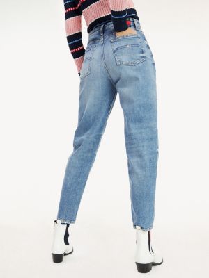 High Rise Distressed Mom Fit Jeans 