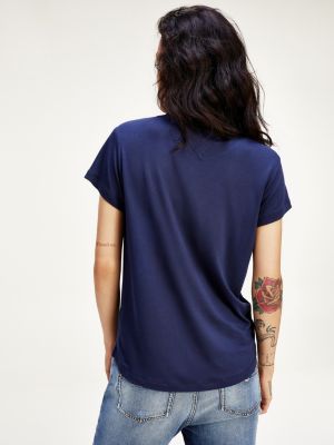 T Shirt Mit Logo Stickerei Blau Tommy Hilfiger