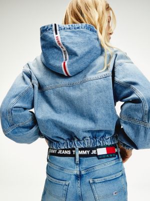 cropped hooded denim jacket