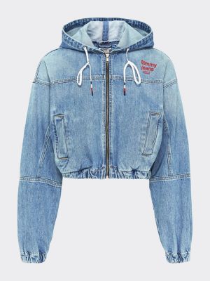 cropped denim jacket with hood