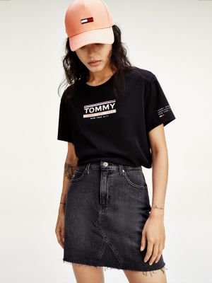 black denim short skirt