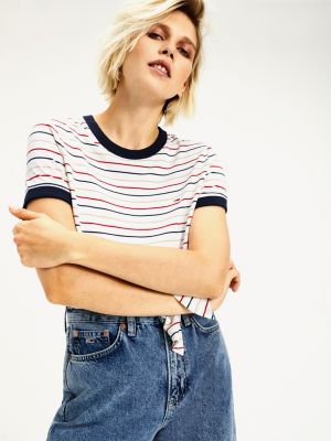 Cropped Fit T Shirt Zum Knoten Weiss Tommy Hilfiger