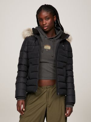 Essential Down Fitted Hooded Jacket | Black | Tommy Hilfiger