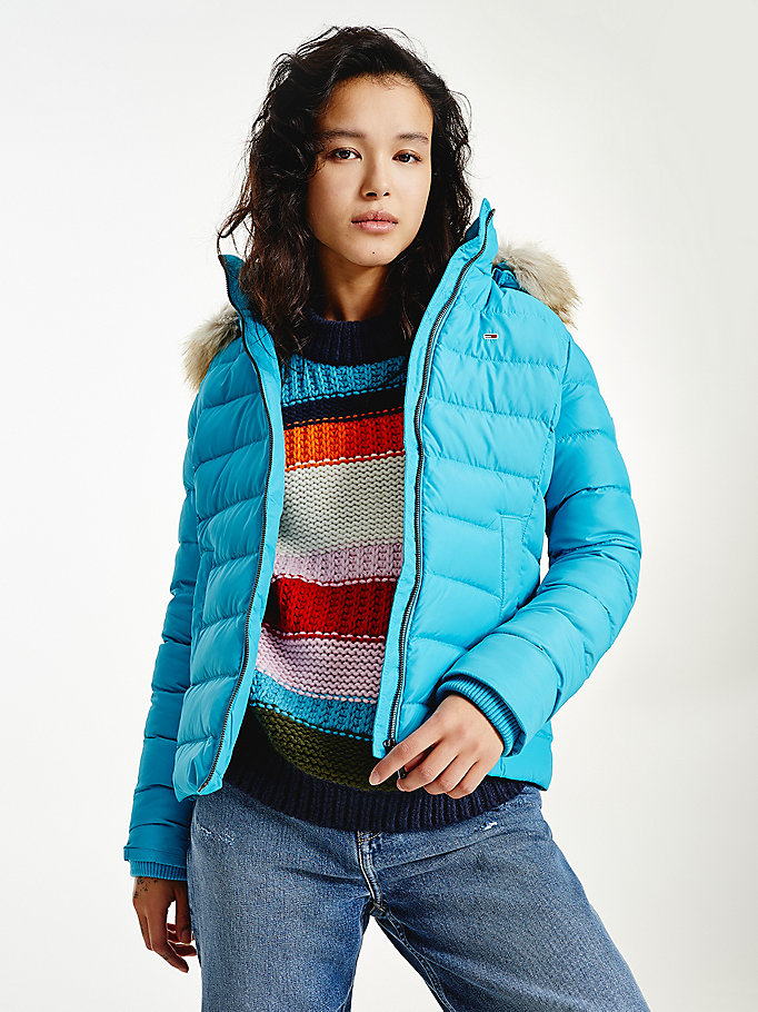 blue hooded down jacket for women tommy jeans