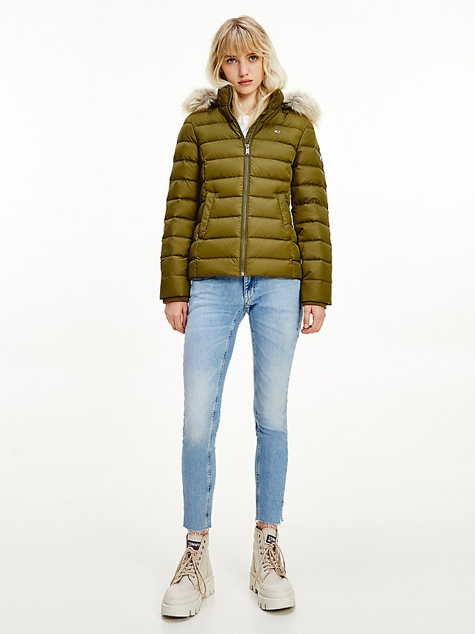 green hooded down jacket for women tommy jeans
