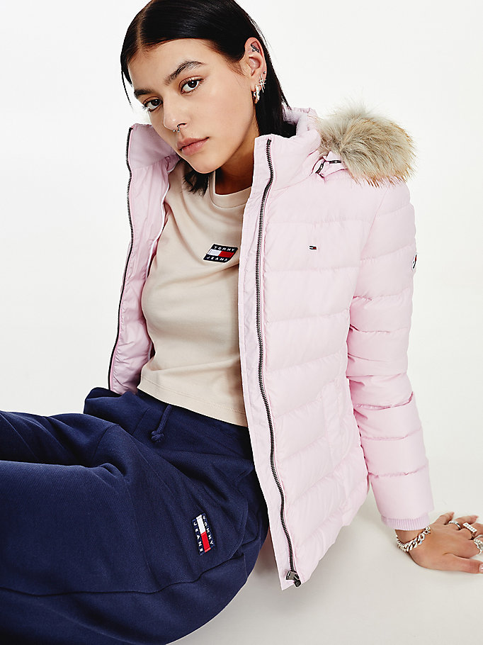 pink hooded down jacket for women tommy jeans