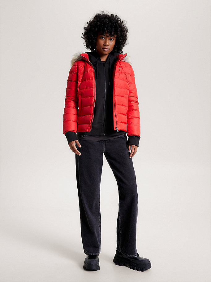 red essential fitted down jacket for women tommy jeans