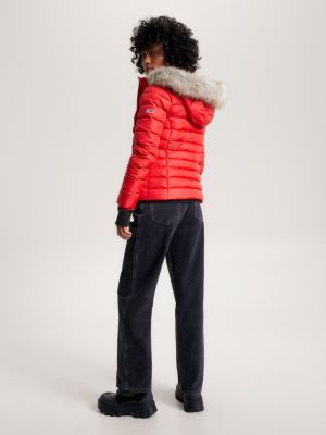 Essential figurbetonte Daunenjacke mit Kapuze | Rot | Tommy Hilfiger