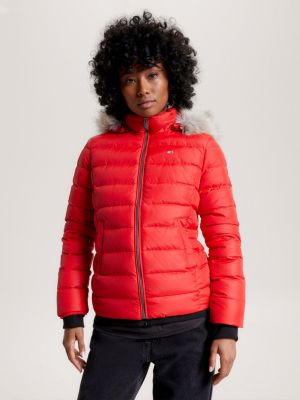 Essential figurbetonte Daunenjacke mit Kapuze | Rot | Tommy Hilfiger