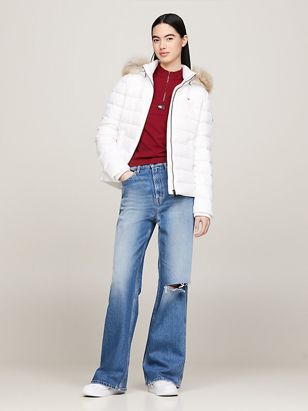 white essential getailleerd donsjack met capuchon voor dames - tommy jeans