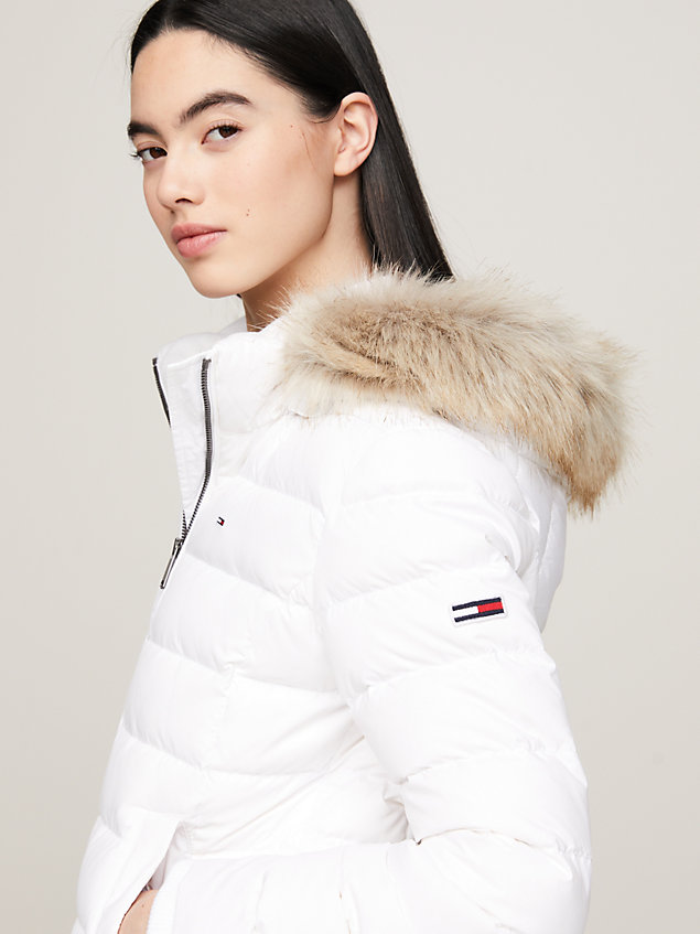 white essential down fitted hooded jacket for women tommy jeans