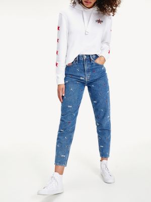 Recycled Embroidery High Rise Mom Jeans 