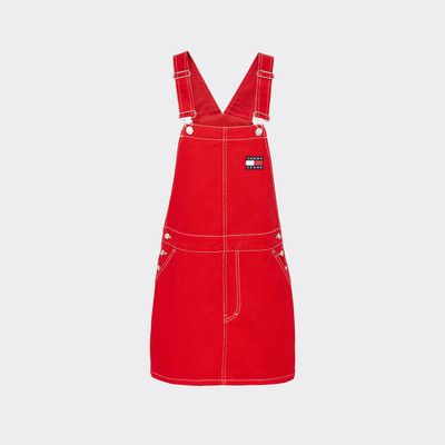 Jeans Latzkleid Aus Baumwolle Rot Tommy Hilfiger