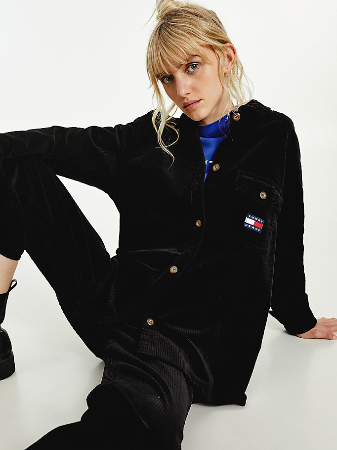 black tommy badge corduroy oversized fit overshirt for women tommy jeans
