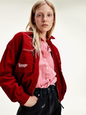 Cropped Fit Cord Jacke Rot Tommy Hilfiger