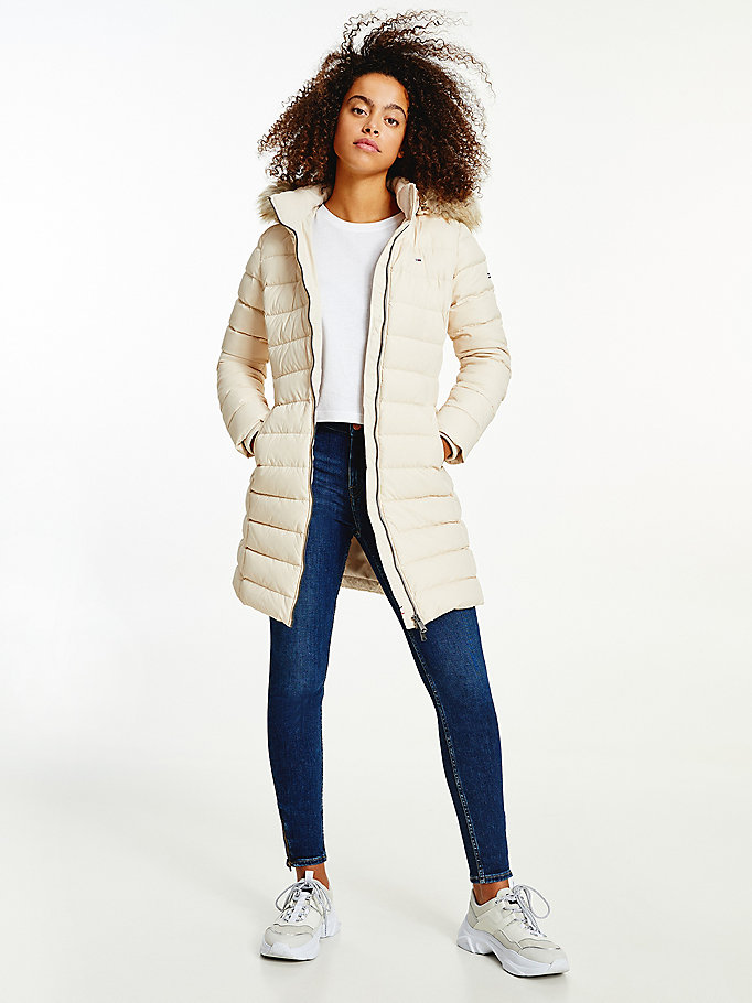 beige essential hooded down coat for women tommy jeans