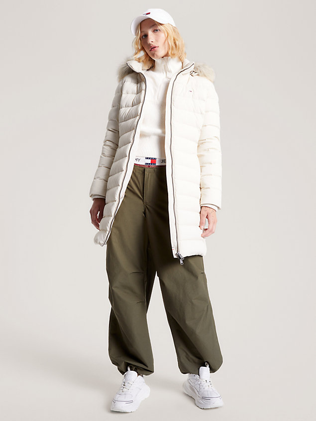 abrigo essential de plumón con capucha beige de mujer tommy jeans