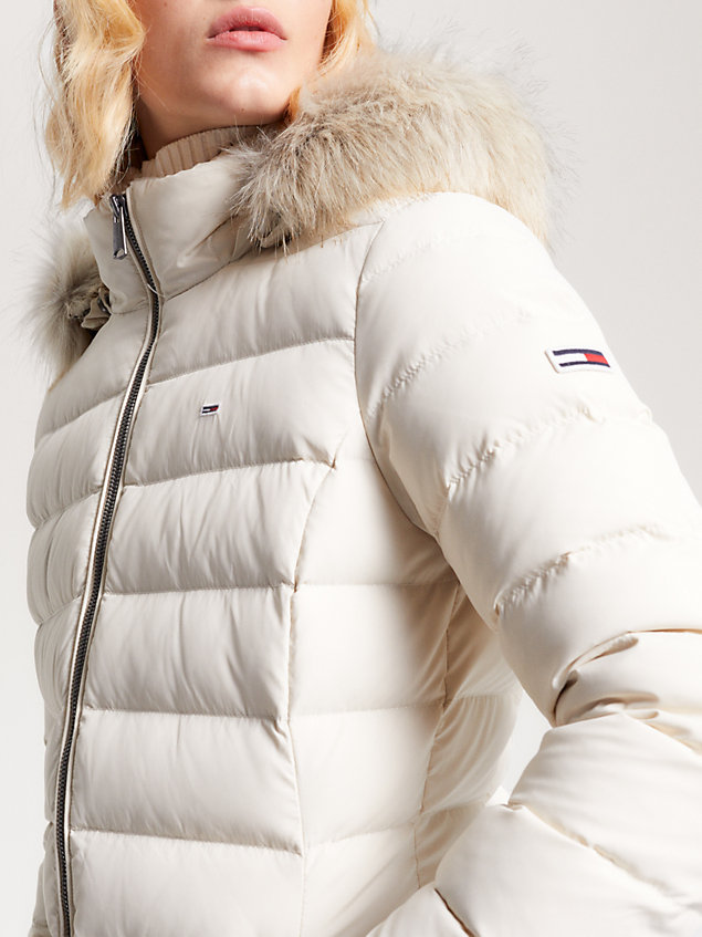 beige essential hooded down-filled coat for women tommy jeans