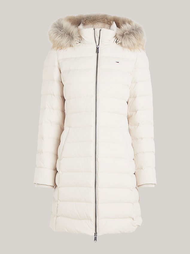 beige essential hooded down-filled coat for women tommy jeans