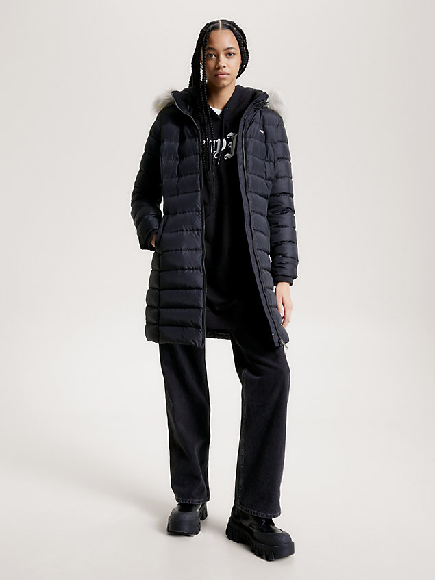 abrigo essential de plumón con capucha black de mujer tommy jeans