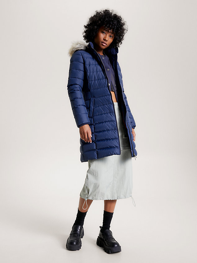 blue essential hooded down-filled coat for women tommy jeans