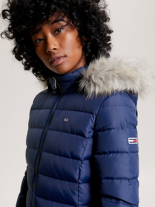 blue essential hooded down-filled coat for women tommy jeans